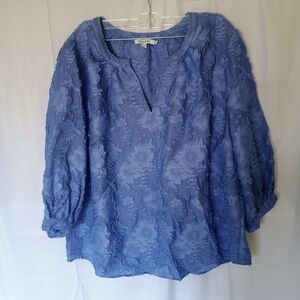 Chico's Blue Flower Textured Women's Blouse Us 14 3/4 Sleeve